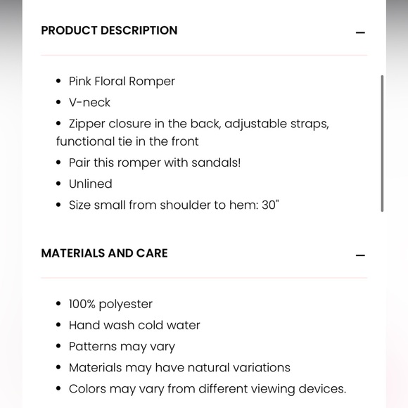 NWOT Pink Floral Romper - Picture 4 of 5